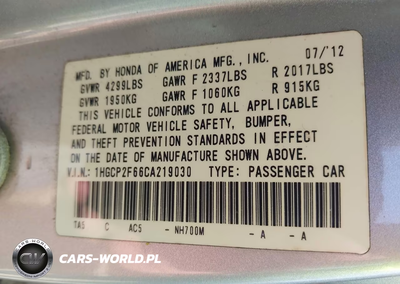 2012 Honda Accord 2.4 Se VIN:1HGCP2F66CA219030 - 9
