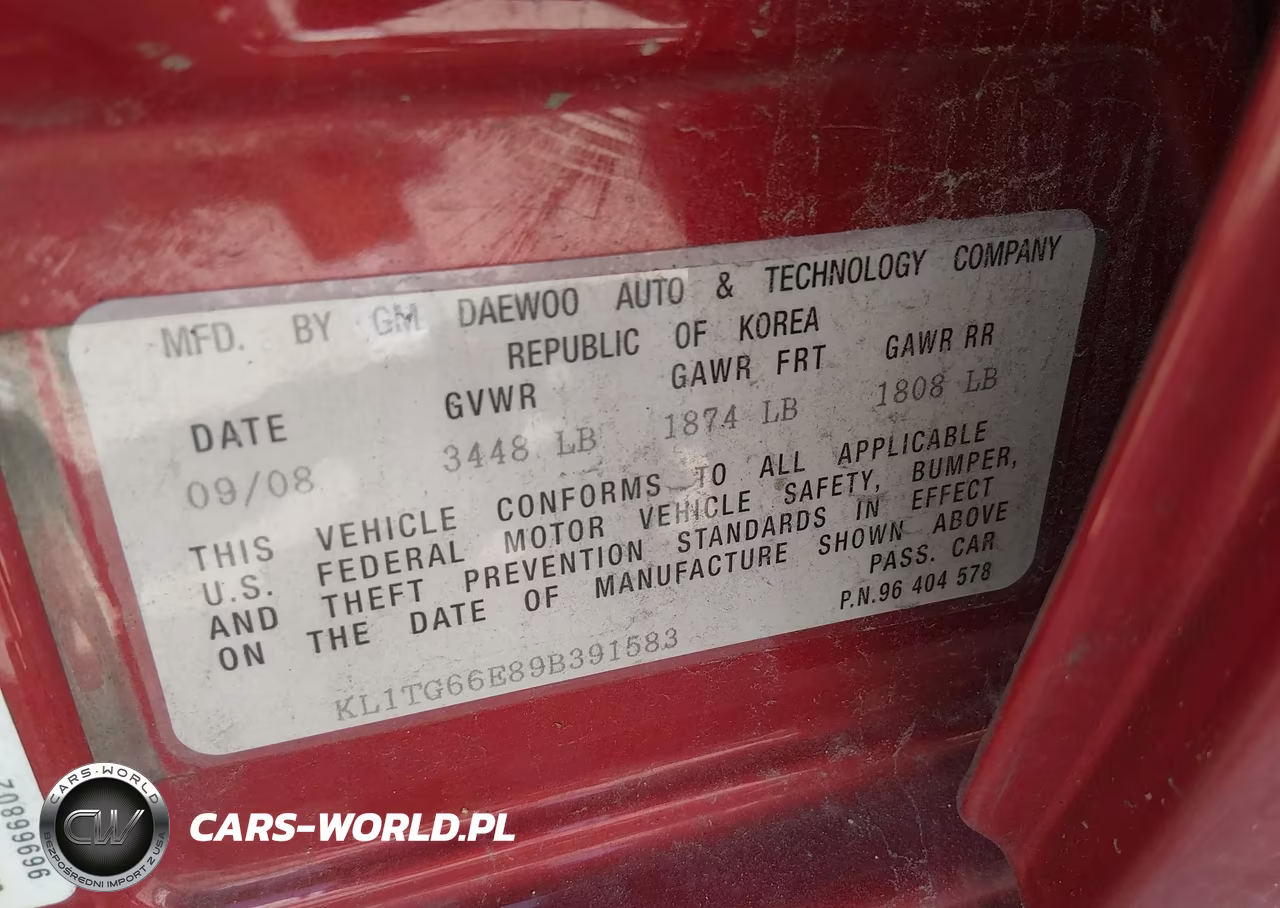 2009 Chevrolet Aveo Lt VIN:KL1TG66E89B391583 - 9