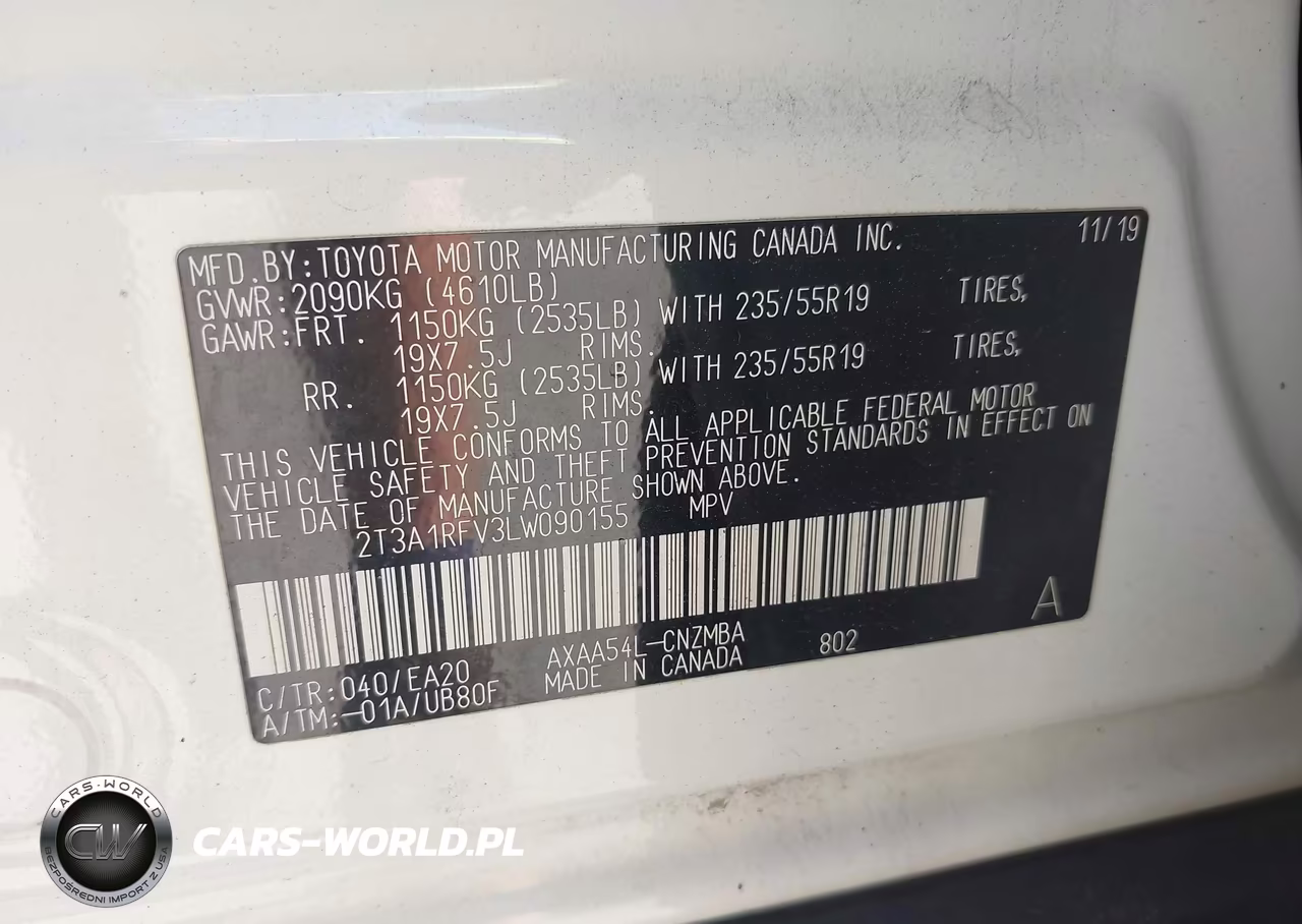 2020 Toyota Rav4 Xle Premium VIN:2T3A1RFV3LW090155 - 9