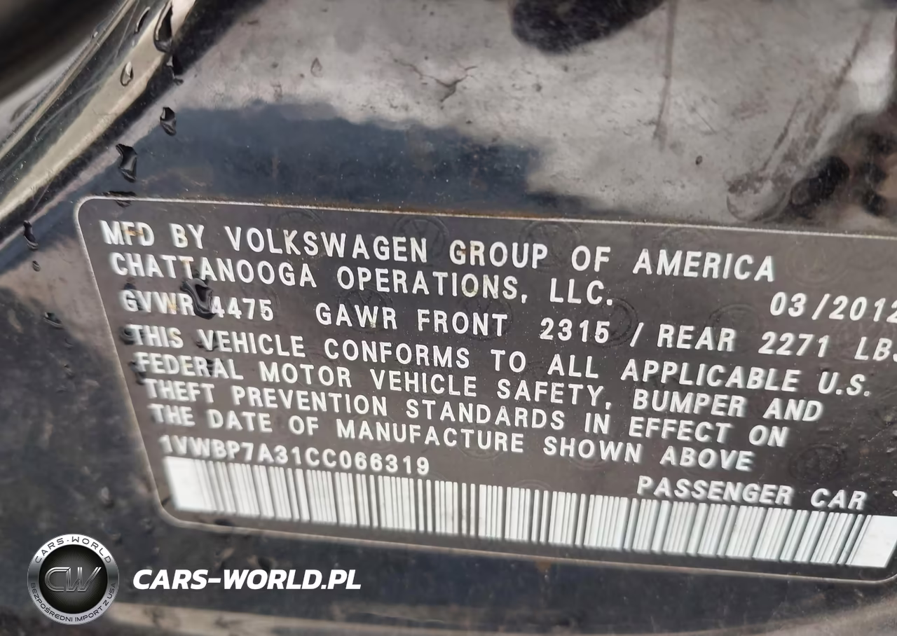 2012 Volkswagen Passat 2.5L Se VIN:1VWBP7A31CC066319 - 9