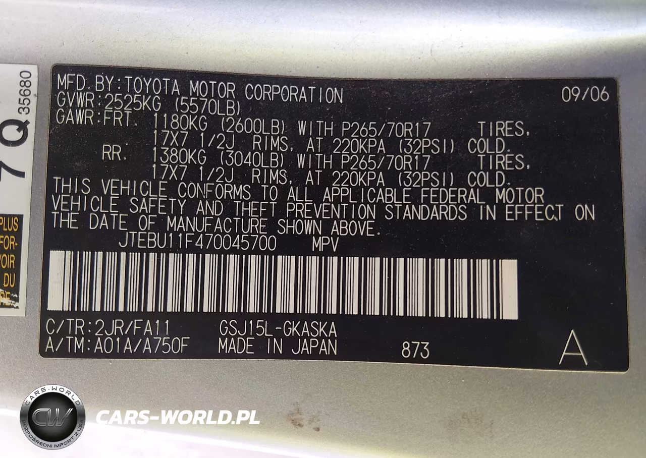 2007 Toyota Fj Cruiser VIN:JTEBU11F470045700 - 9