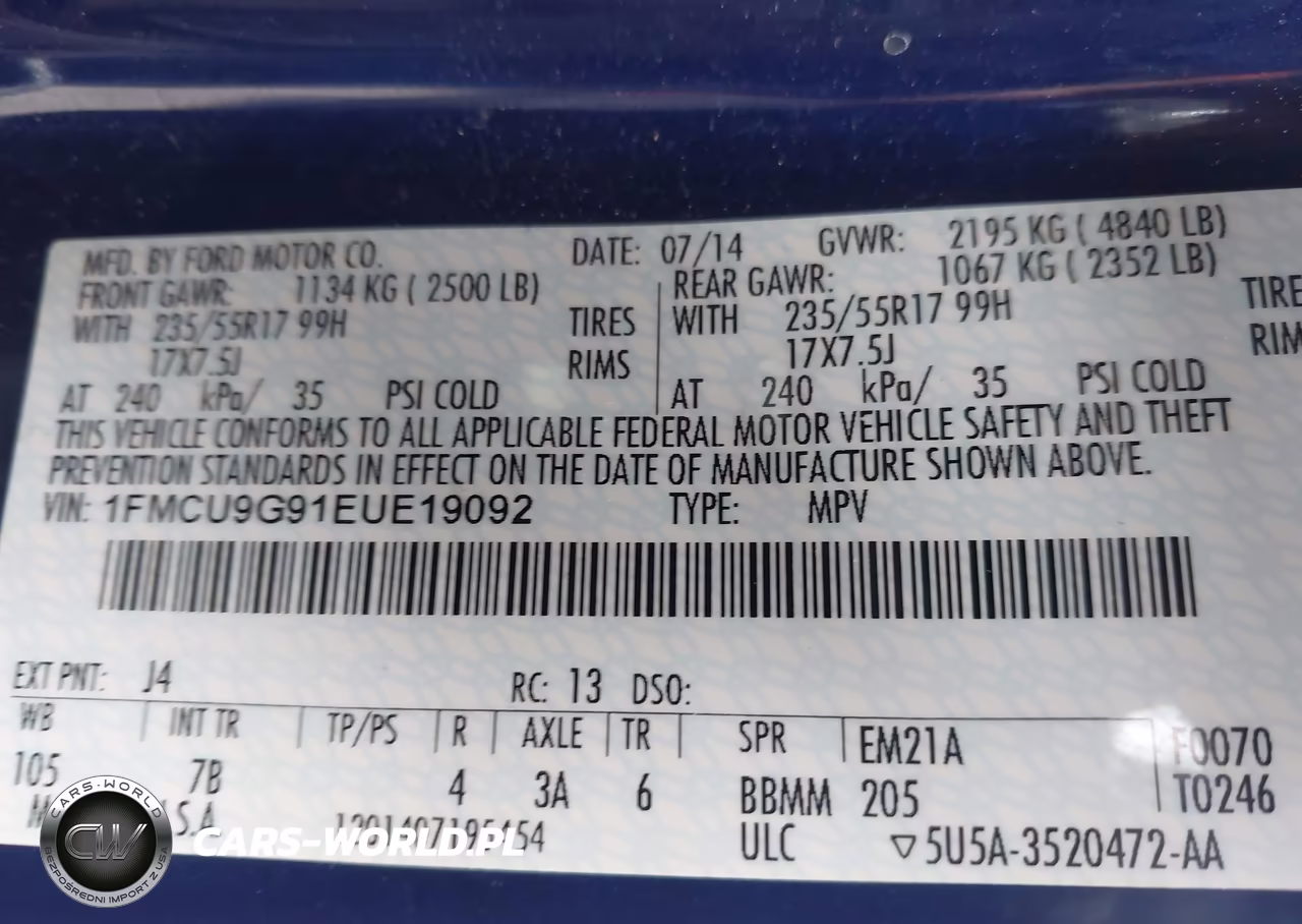 2014 Ford Escape Se VIN:1FMCU9G91EUE19092 - 9