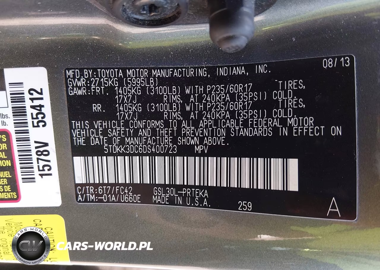 2013 Toyota Sienna Le V6 8 Passenger VIN:5TDKK3DC6DS400723 - 9