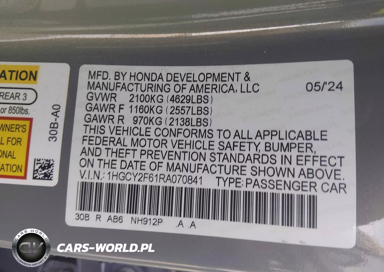2024 Honda Accord Hybrid Ex-L VIN:1HGCY2F61RA070841 - 9
