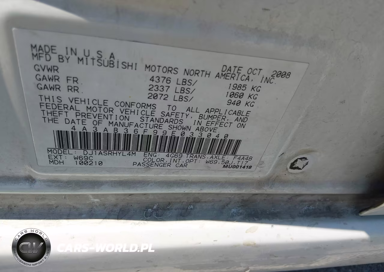 2009 Mitsubishi Galant Es-Sport Edition VIN:4A3AB36F99E033040 - 9