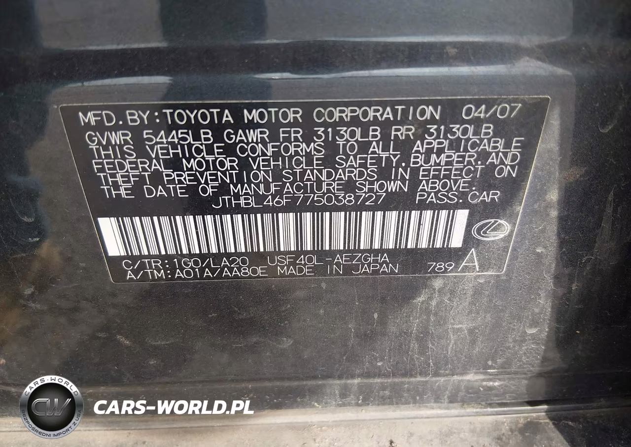 2007 Lexus Ls 460 VIN:JTHBL46F775038727 - 9