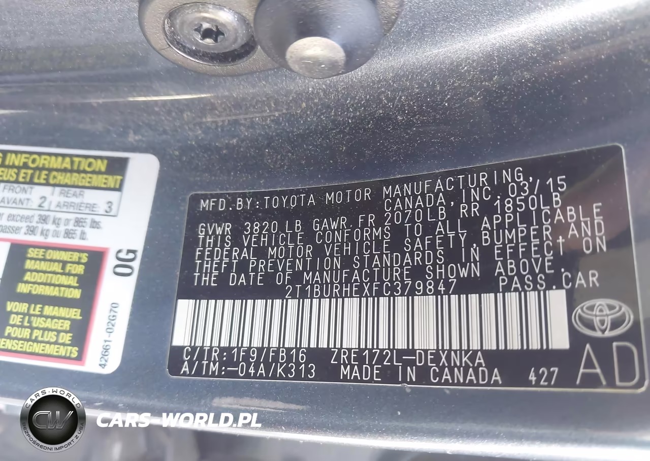 2015 Toyota Corolla Le VIN:2T1BURHEXFC379847 - 9