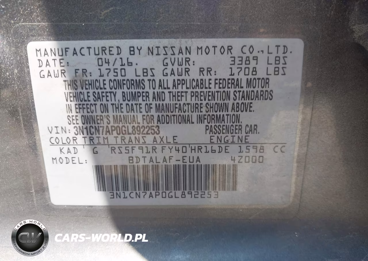 2016 Nissan Versa 1.6 S VIN:3N1CN7AP0GL892253 - 9