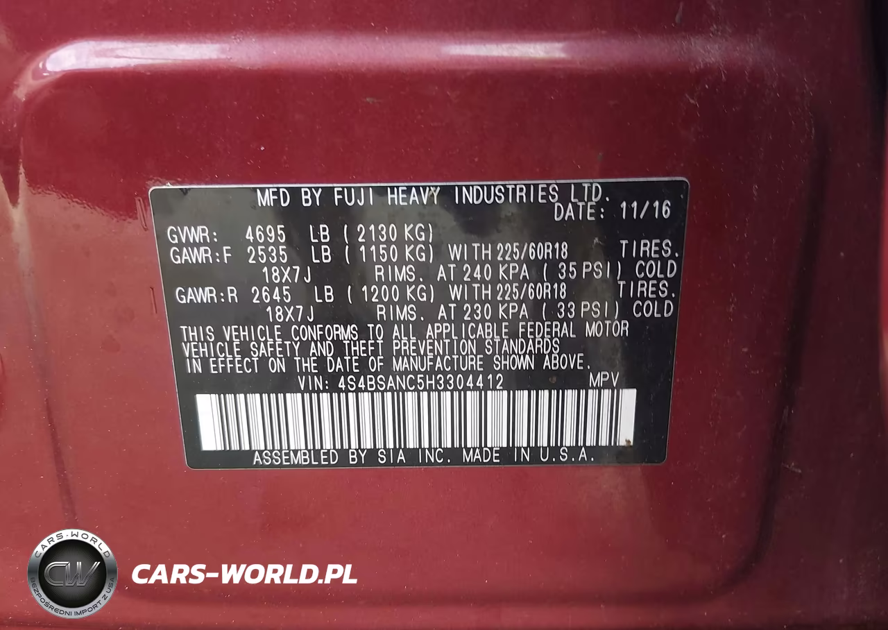 2017 Subaru Outback 2.5I Limited VIN:4S4BSANC5H3304412 - 9