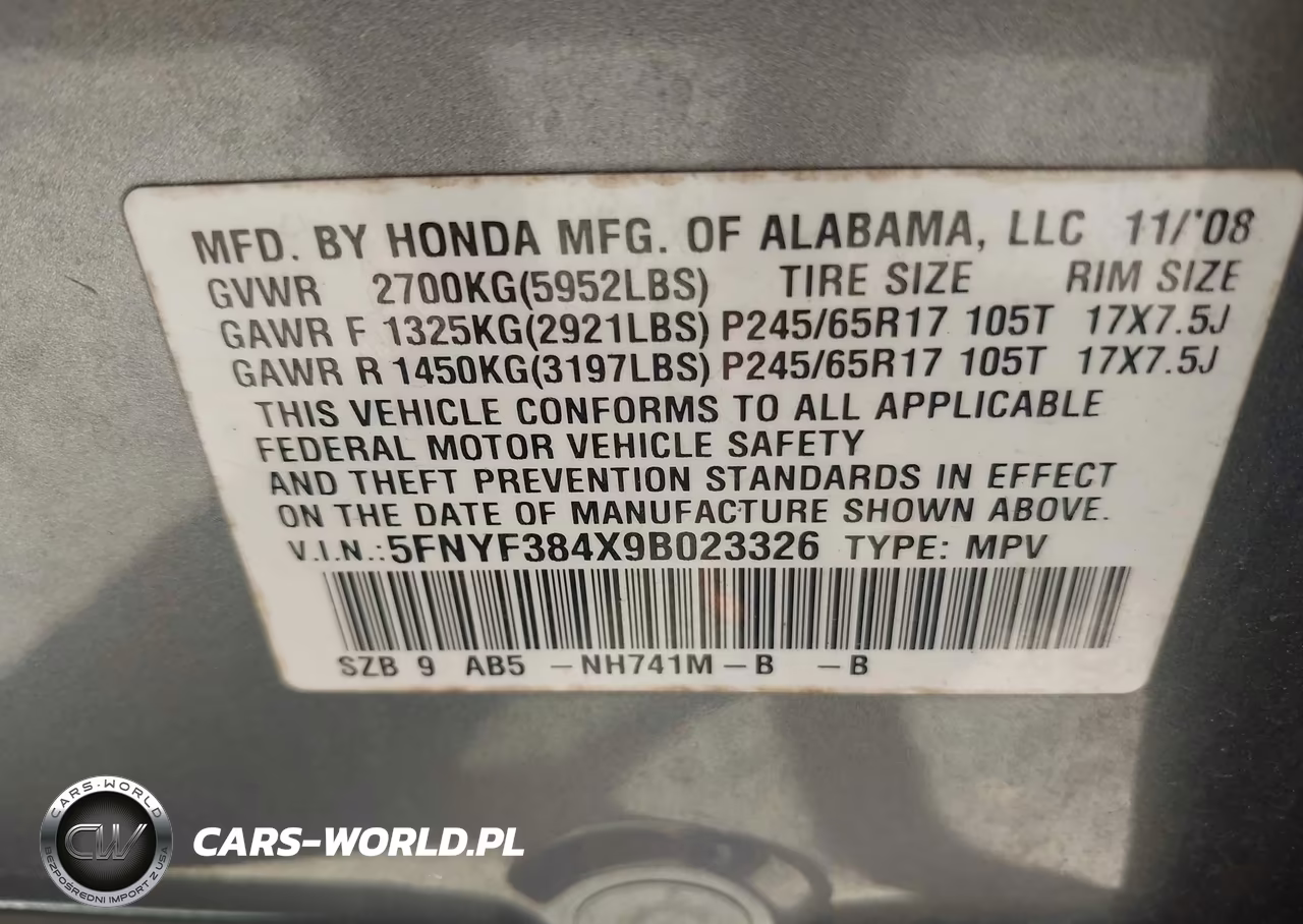 2009 Honda Pilot Ex VIN:5FNYF384X9B023326 - 9