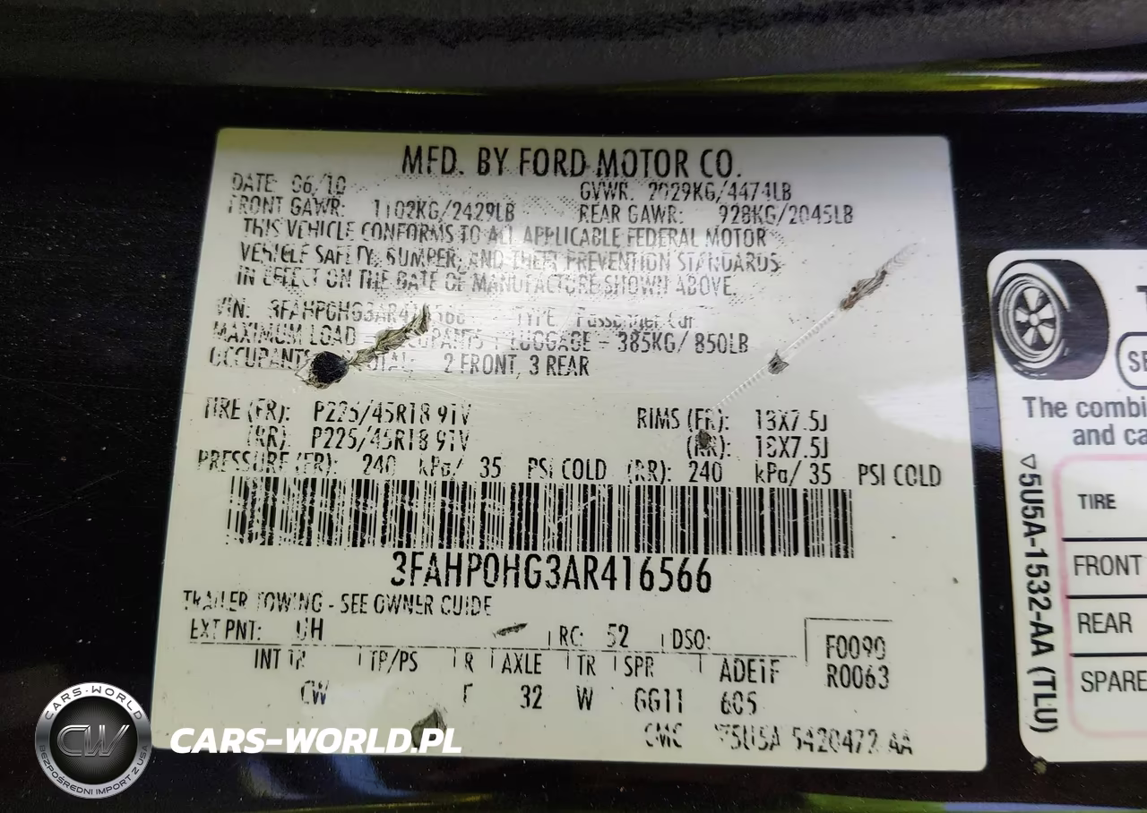 2010 Ford Fusion Se VIN:3FAHP0HG3AR416566 - 9