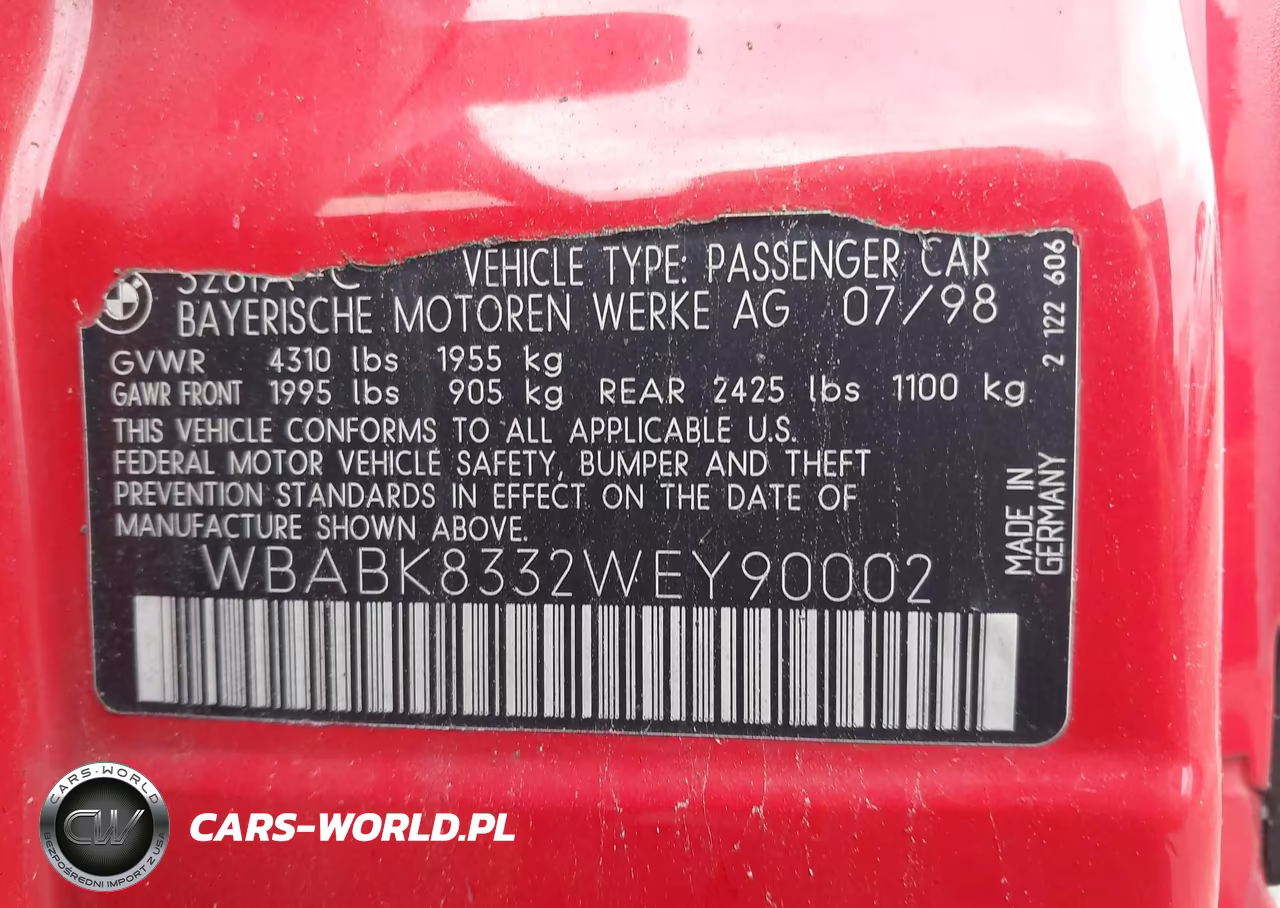 1998 BMW 328Ic VIN:WBABK8332WEY90002 - 9