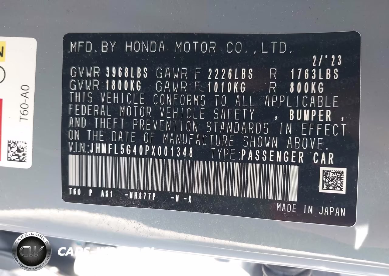 2023 Honda Civic Type R Touring VIN:JHMFL5G40PX001348 - 9