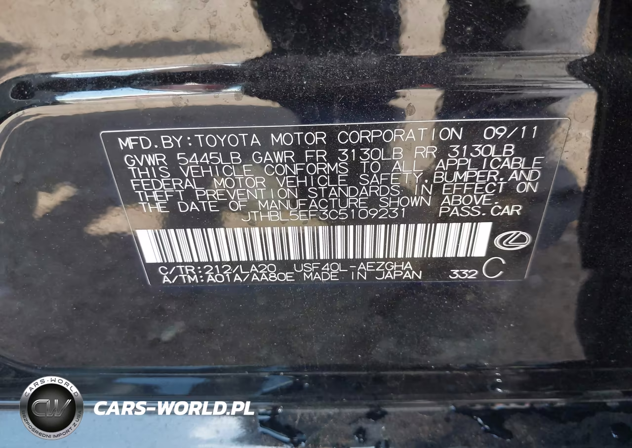 2012 Lexus Ls 460 VIN:JTHBL5EF3C5109231 - 9