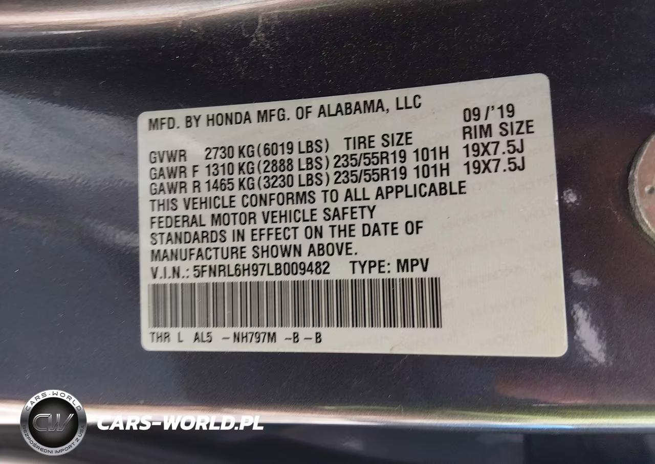 2020 Honda Odyssey Elite VIN:5FNRL6H97LB009482 - 9