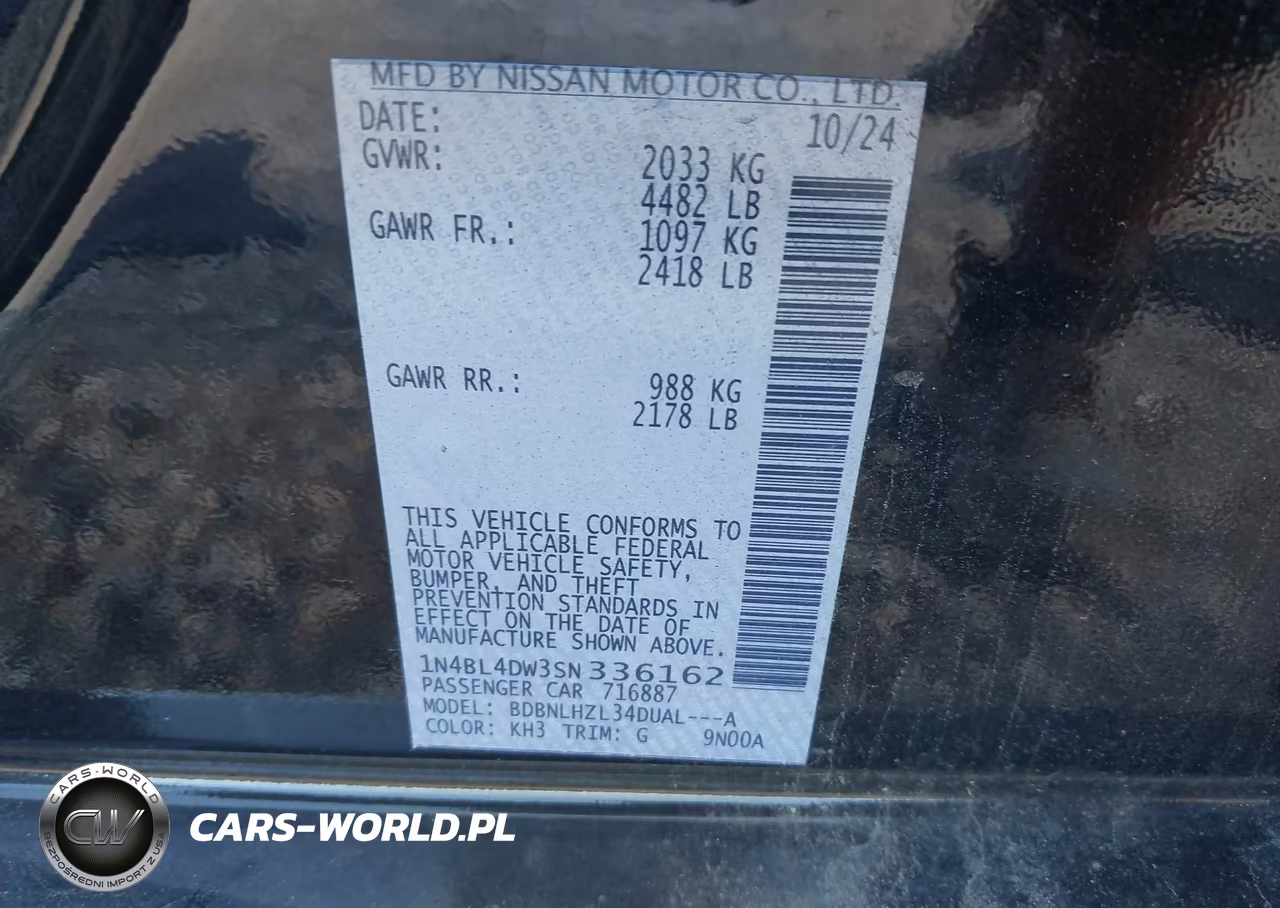 2025 Nissan Altima Sv Awd VIN:1N4BL4DW3SN336162 - 9