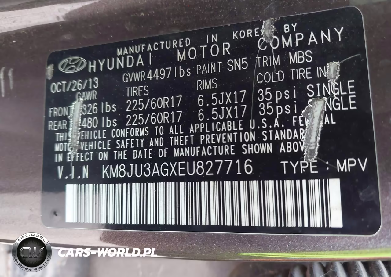 2014 Hyundai Tucson Se VIN:KM8JU3AGXEU827716 - 9
