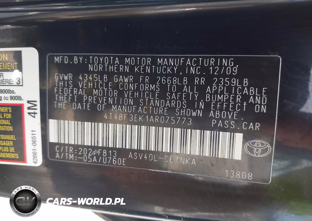 2010 Toyota Camry Le VIN:4T4BF3EK1AR075773 - 9
