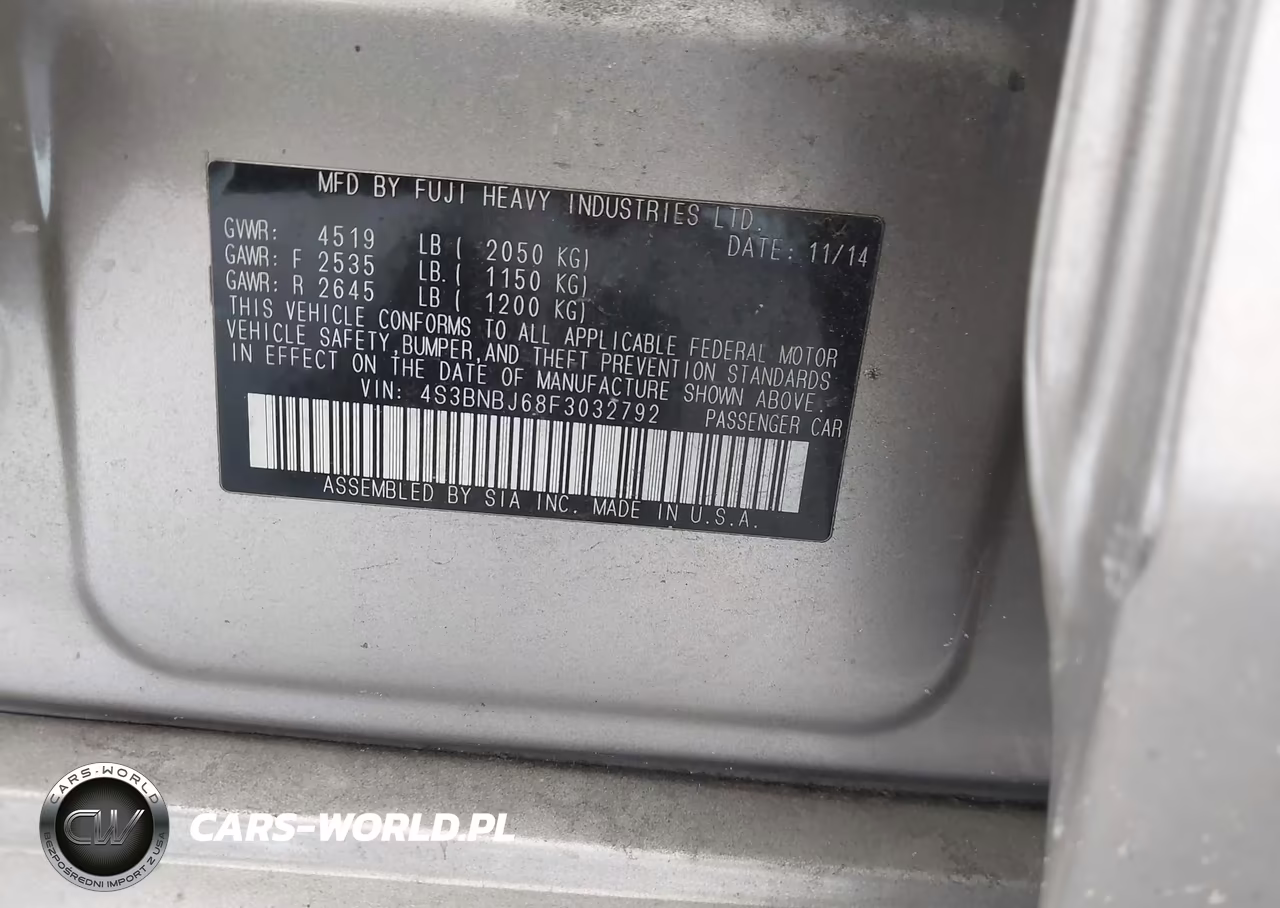 2015 Subaru Legacy 2.5I Limited VIN:4S3BNBJ68F3032792 - 9