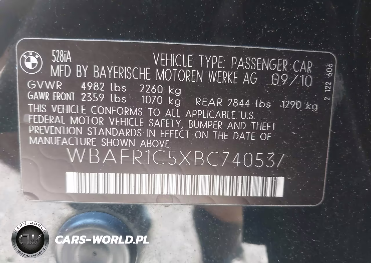 2011 BMW 528I VIN:WBAFR1C5XBC740537 - 9