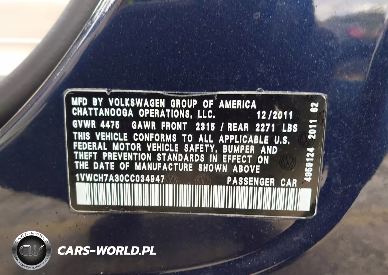 2012 Volkswagen Passat 2.5L Sel VIN:1VWCH7A30CC034947 - 9