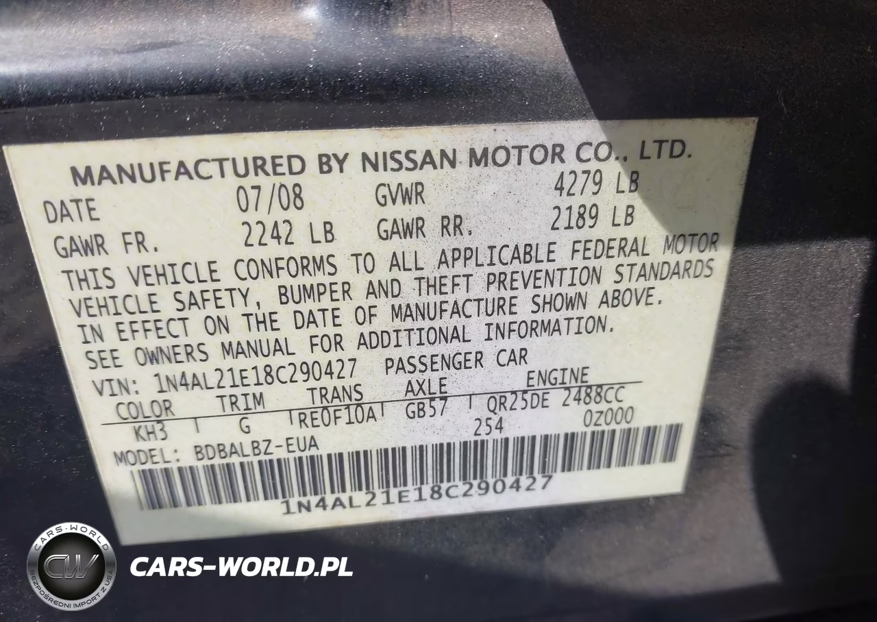 2008 Nissan Altima 2.5 S VIN:1N4AL21E18C290427 - 9