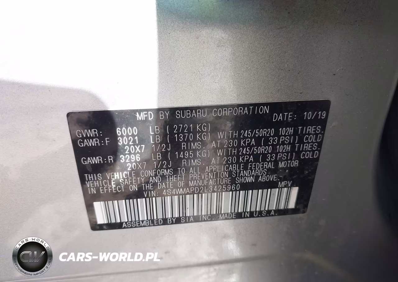 2020 Subaru Ascent Limited VIN:4S4WMAPD2L3425960 - 9