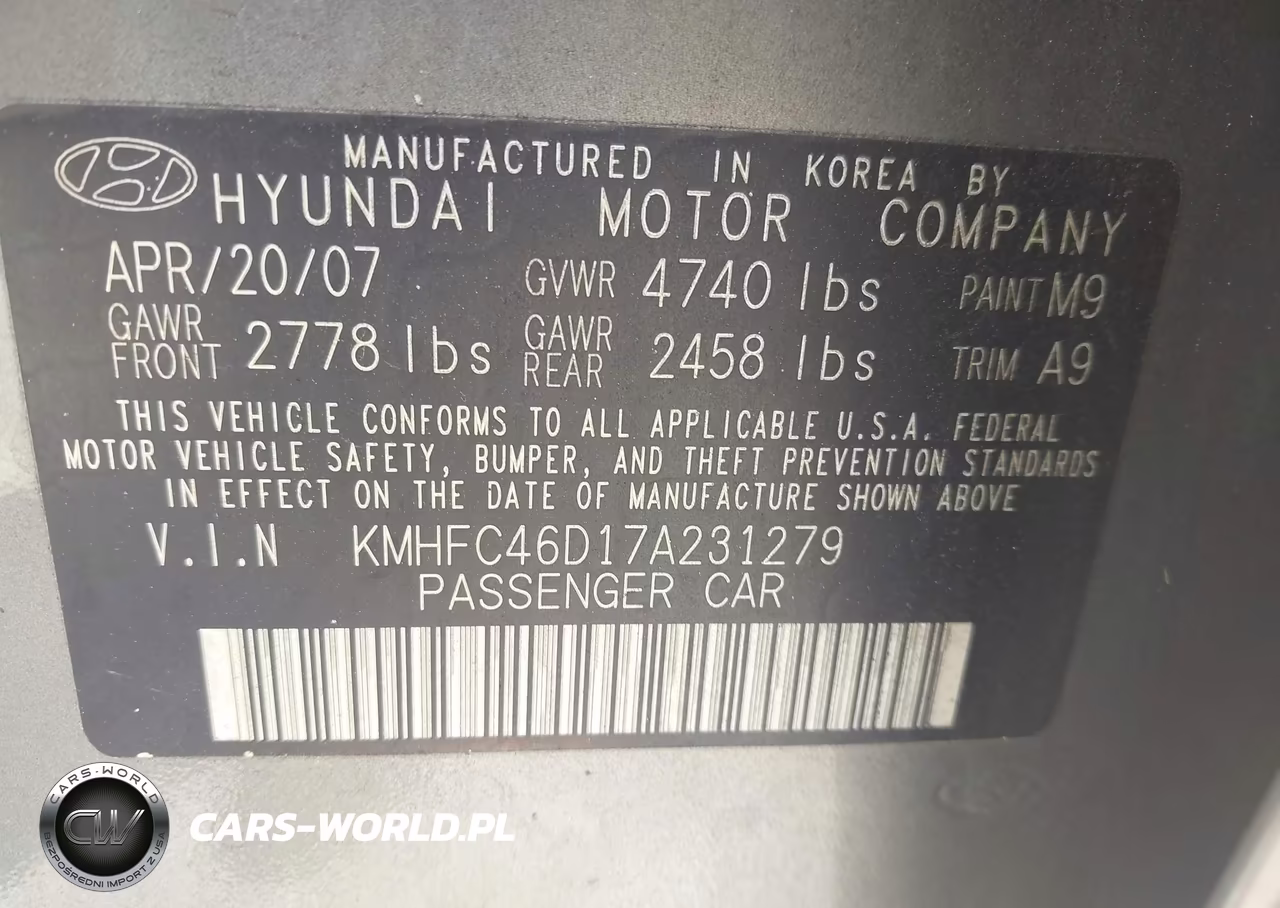 2007 Hyundai Azera Gls VIN:KMHFC46D17A231279 - 9