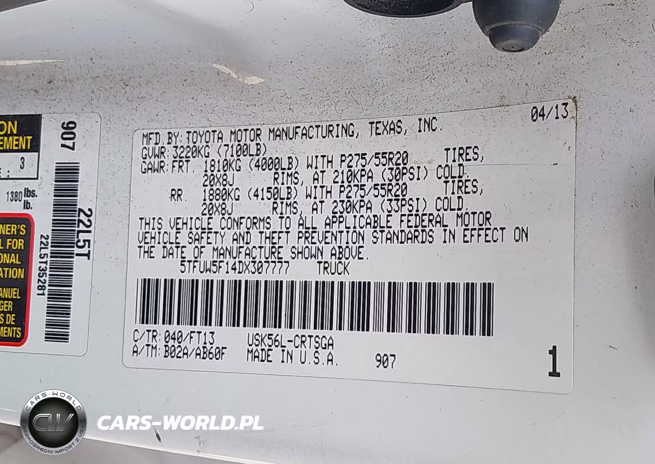 2013 Toyota Tundra Grade 5.7L V8 VIN:5TFUW5F14DX307777 - 9