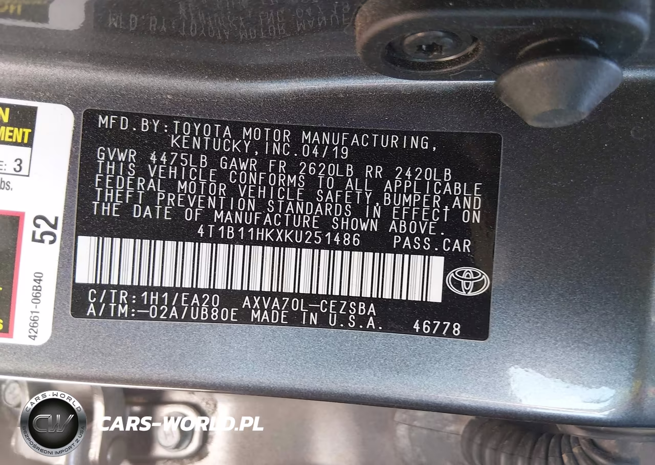 2019 Toyota Camry Se VIN:4T1B11HKXKU251486 - 9