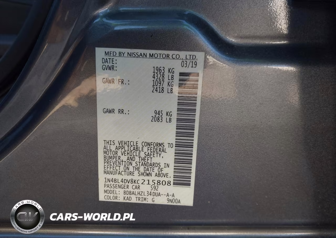 2019 Nissan Altima 2.5 Sv VIN:1N4BL4DV8KC215808 - 9