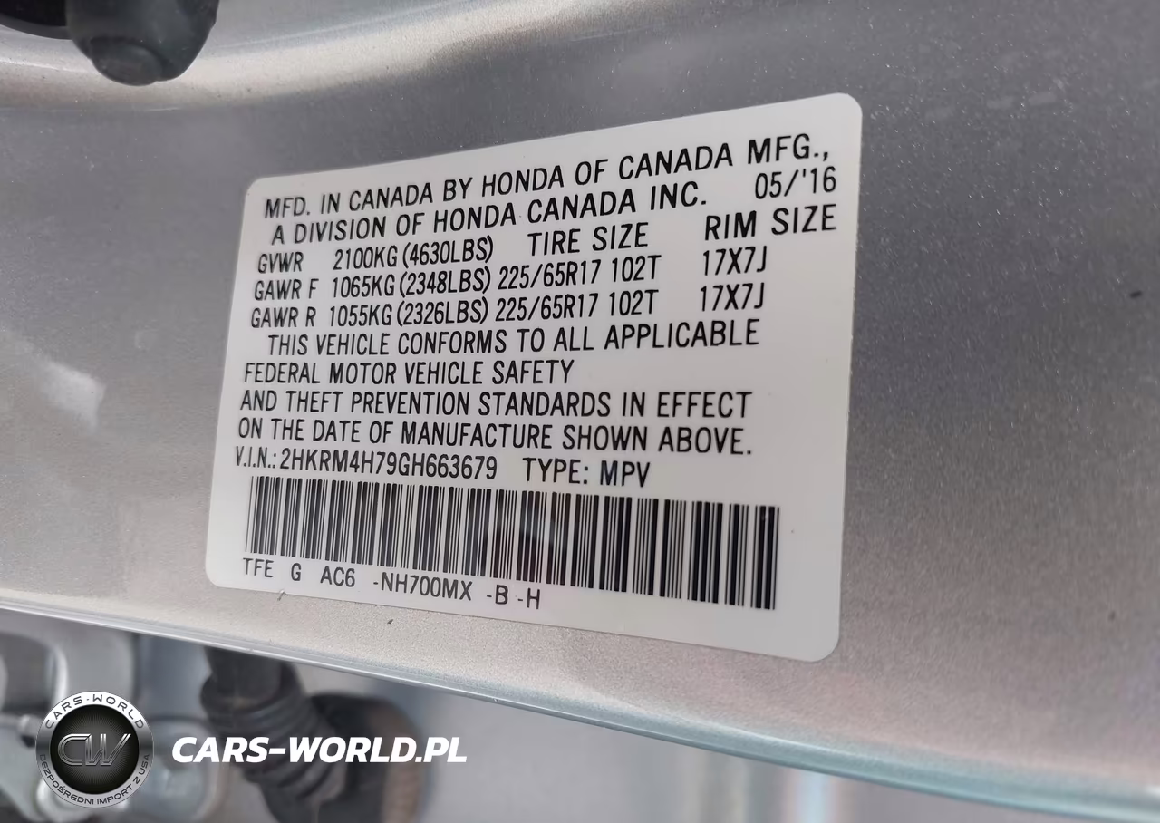 2016 Honda Cr-V Ex-L VIN:2HKRM4H79GH663679 - 9