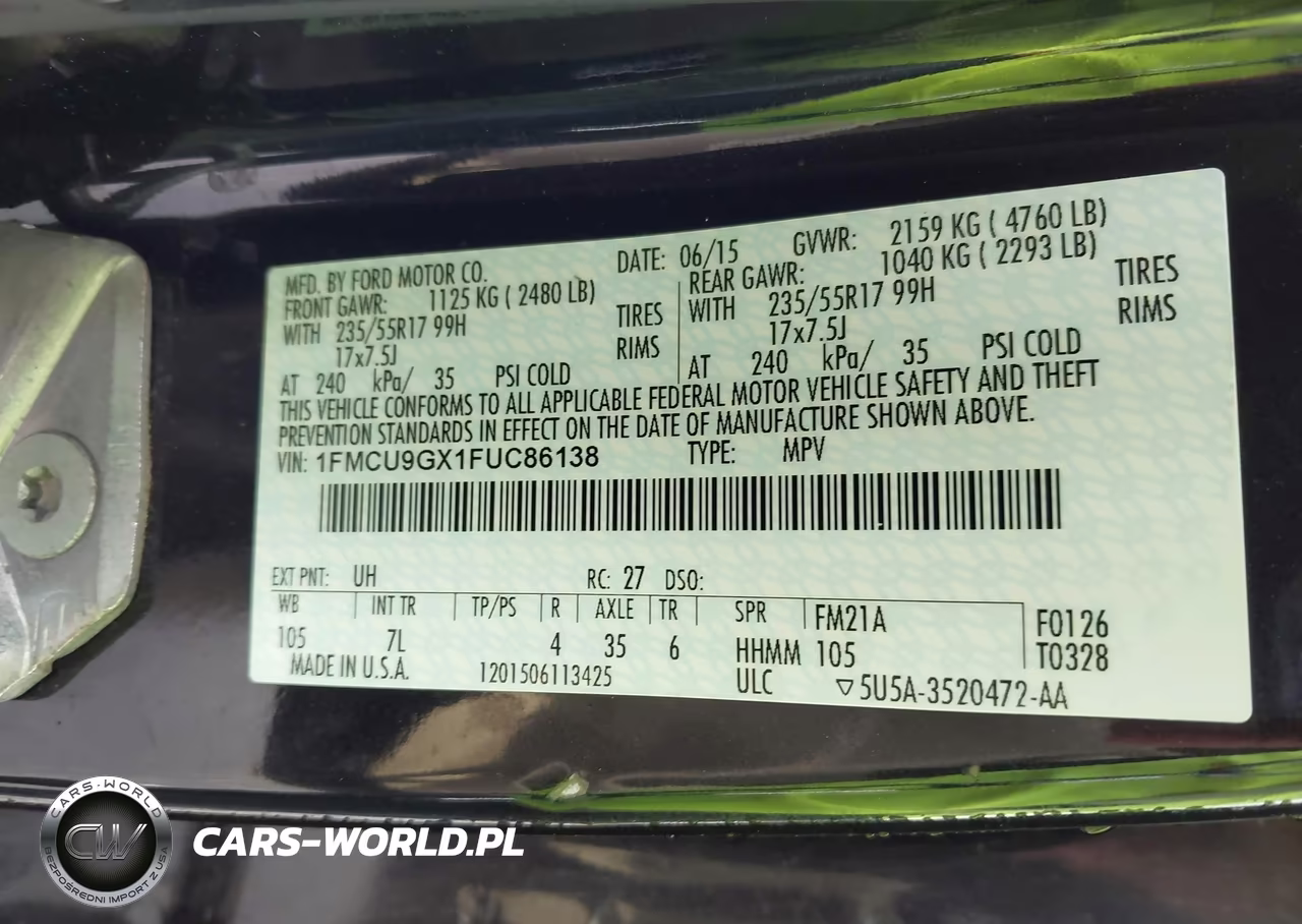 2015 Ford Escape Se VIN:1FMCU9GX1FUC86138 - 9
