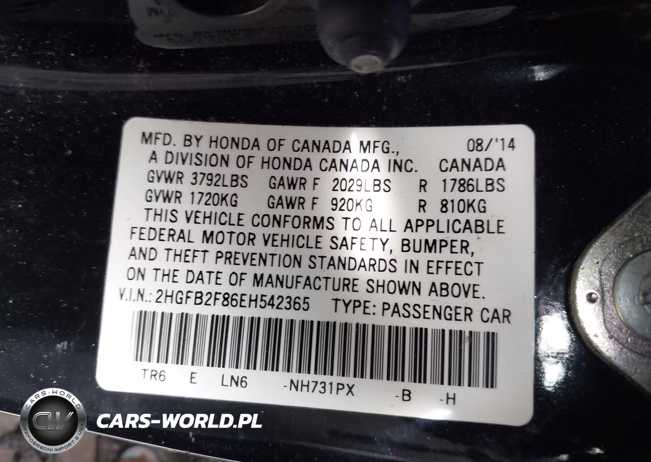 2014 Honda Civic Ex VIN:2HGFB2F86EH542365 - 9