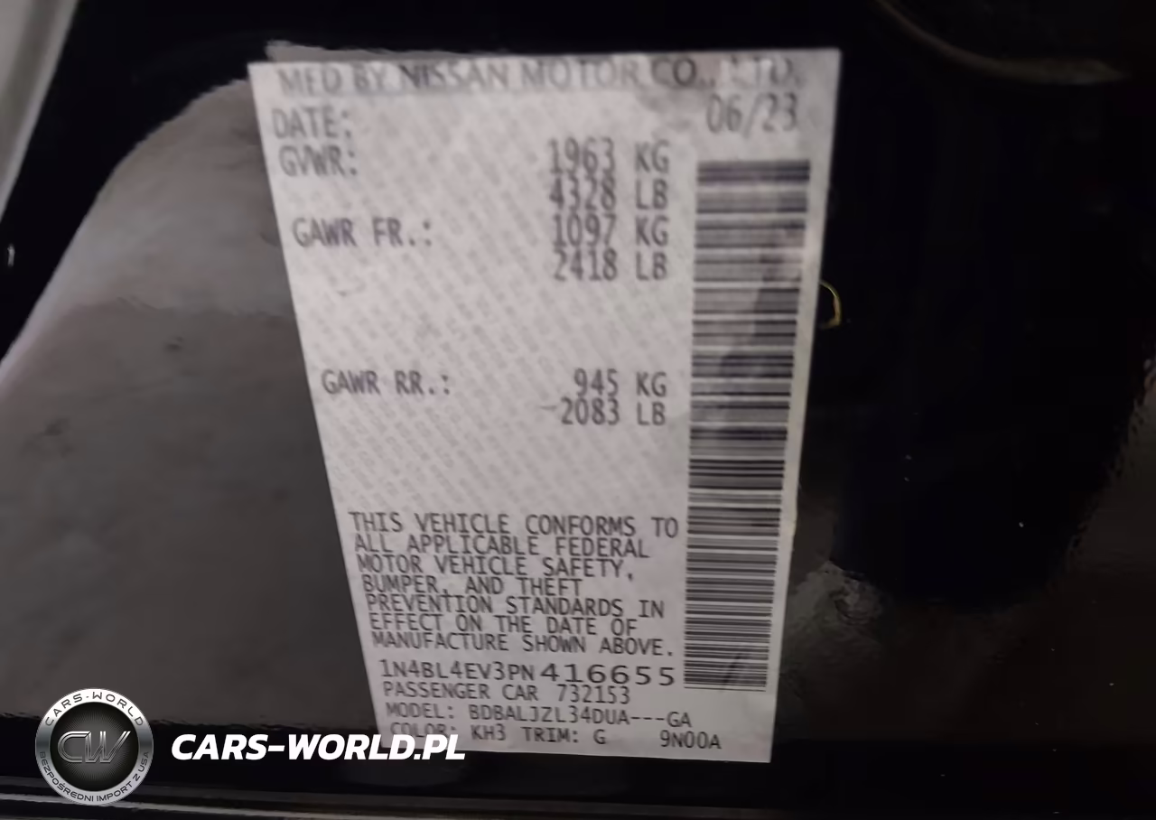 2023 Nissan Altima Sl Fwd VIN:1N4BL4EV3PN416655 - 9