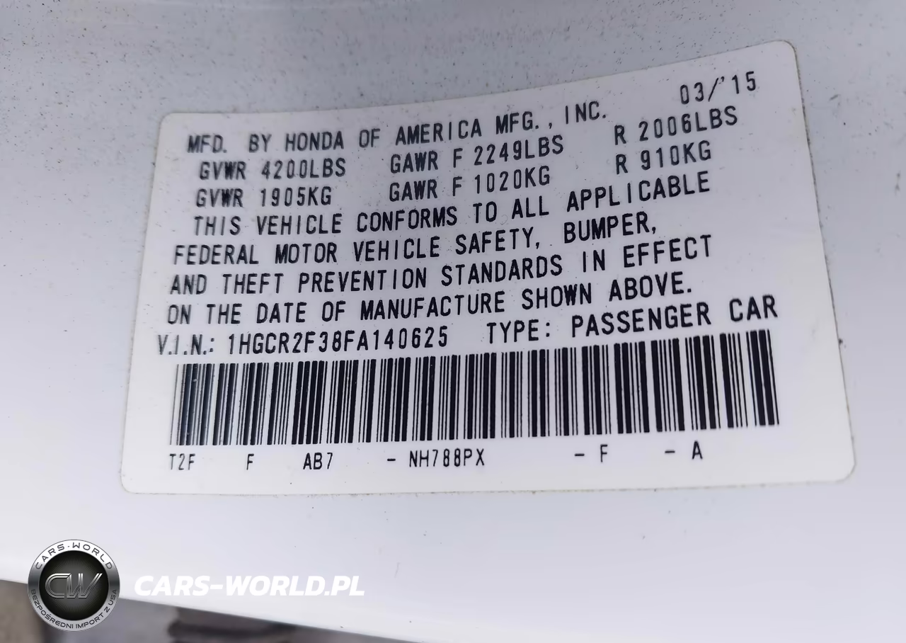 2015 Honda Accord Lx VIN:1HGCR2F38FA140625 - 9