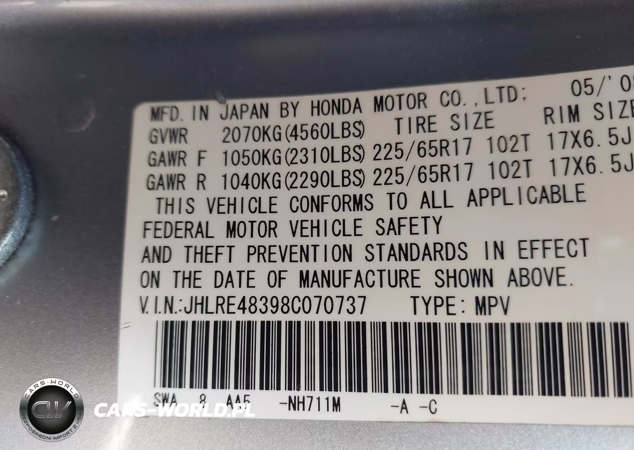 2008 Honda Cr-V Lx VIN:JHLRE48398C070737 - 9