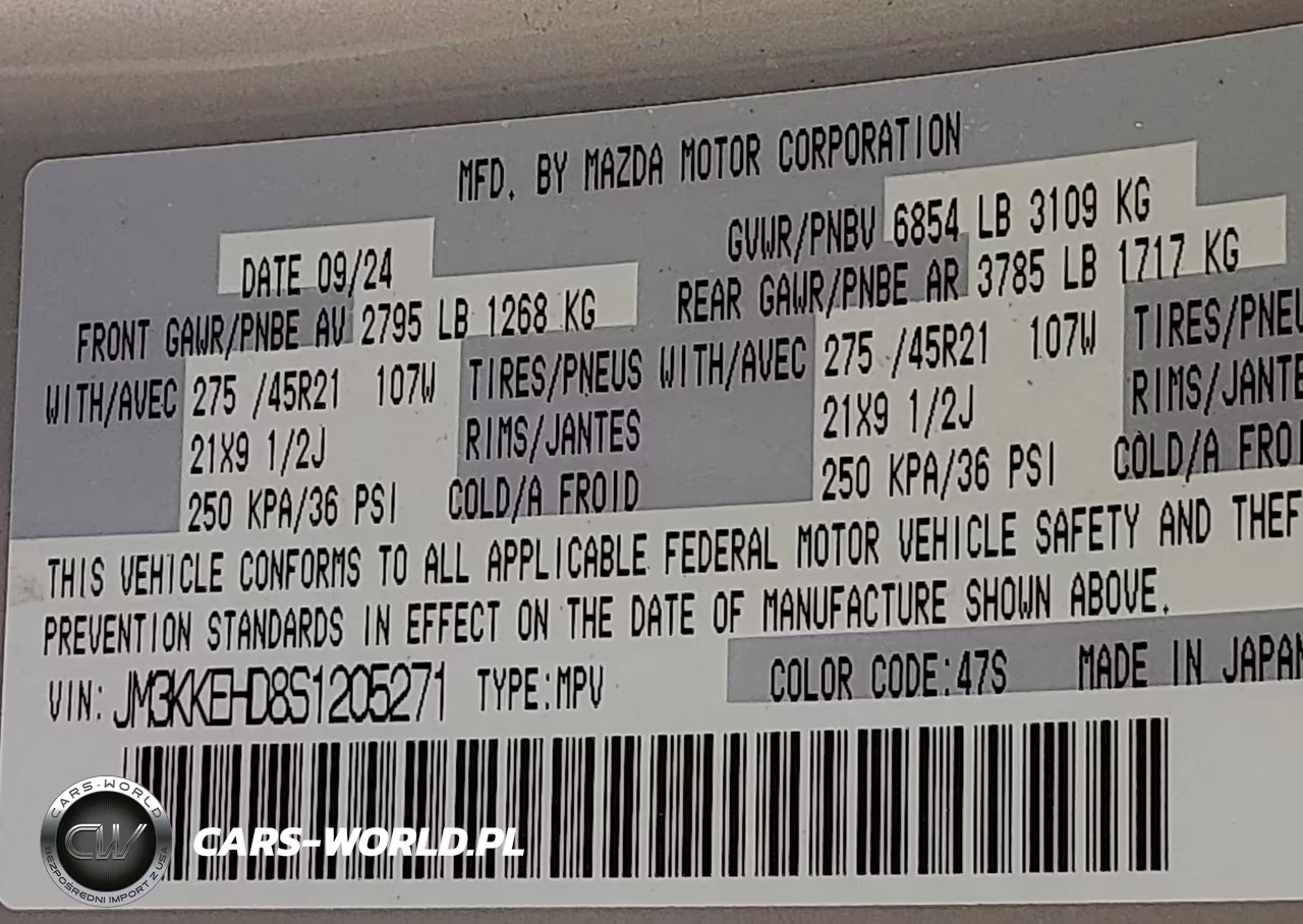 2025 Mazda Cx-90 3.3 Turbo Premium Plus Package VIN:JM3KKEHD8S1205271 - 9