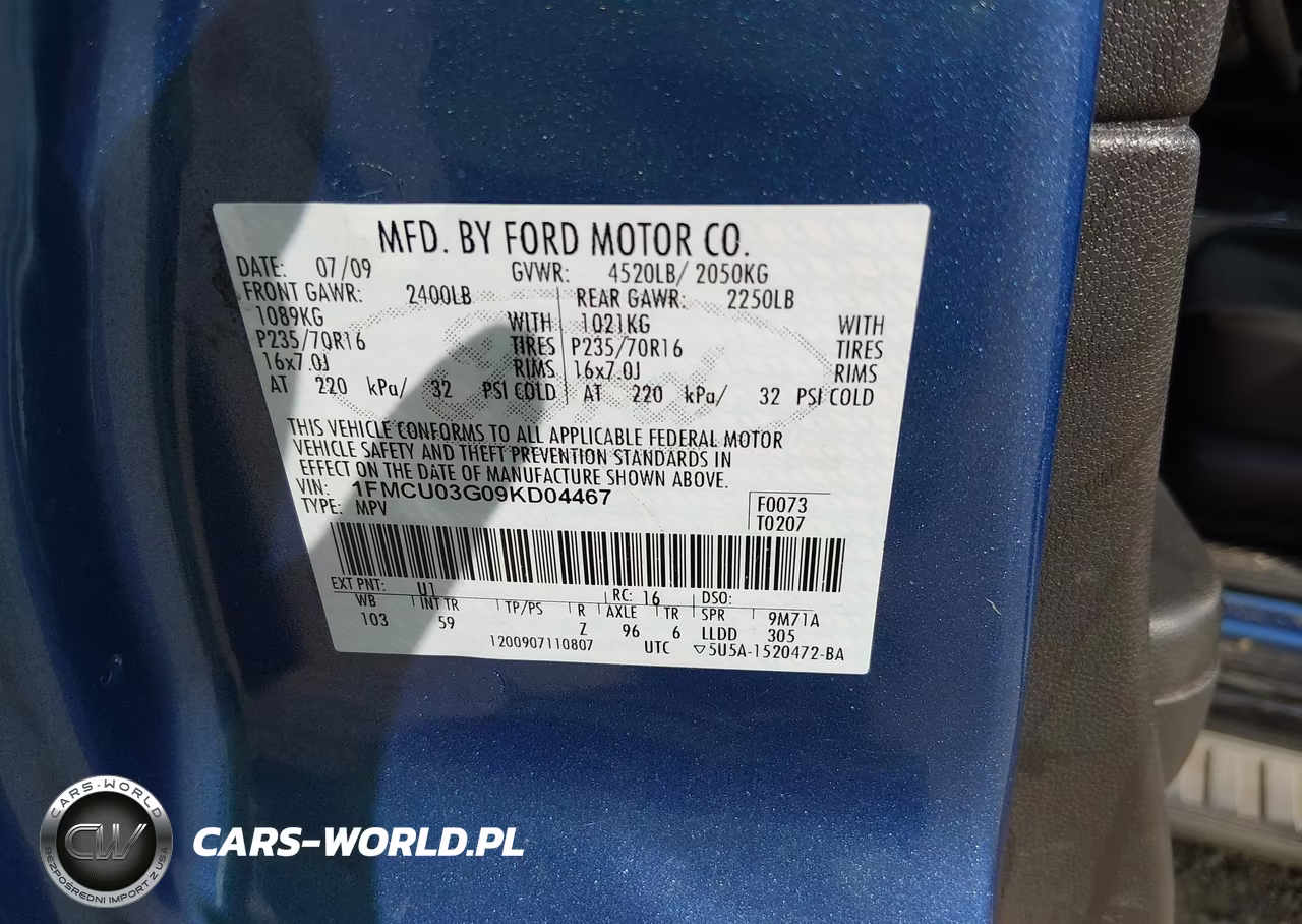 2009 Ford Escape Xlt VIN:1FMCU03G09KD04467 - 9