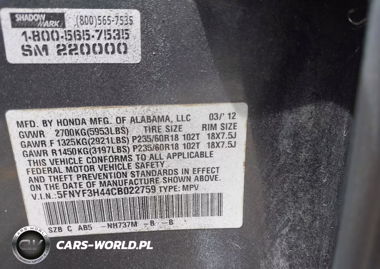 2012 Honda Pilot Ex VIN:5FNYF3H44CB022759 - 9