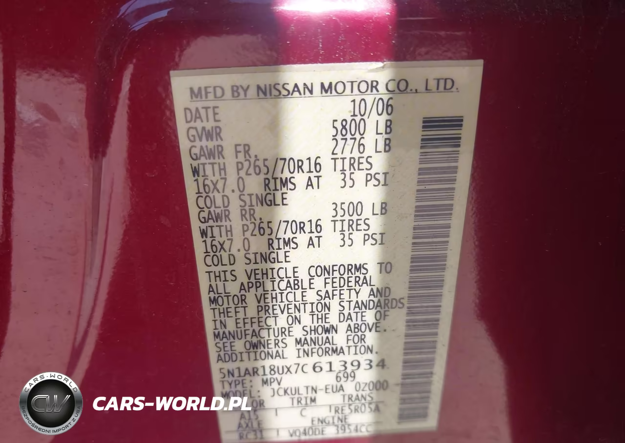 2007 Nissan Pathfinder Se VIN:5N1AR18UX7C613934 - 9