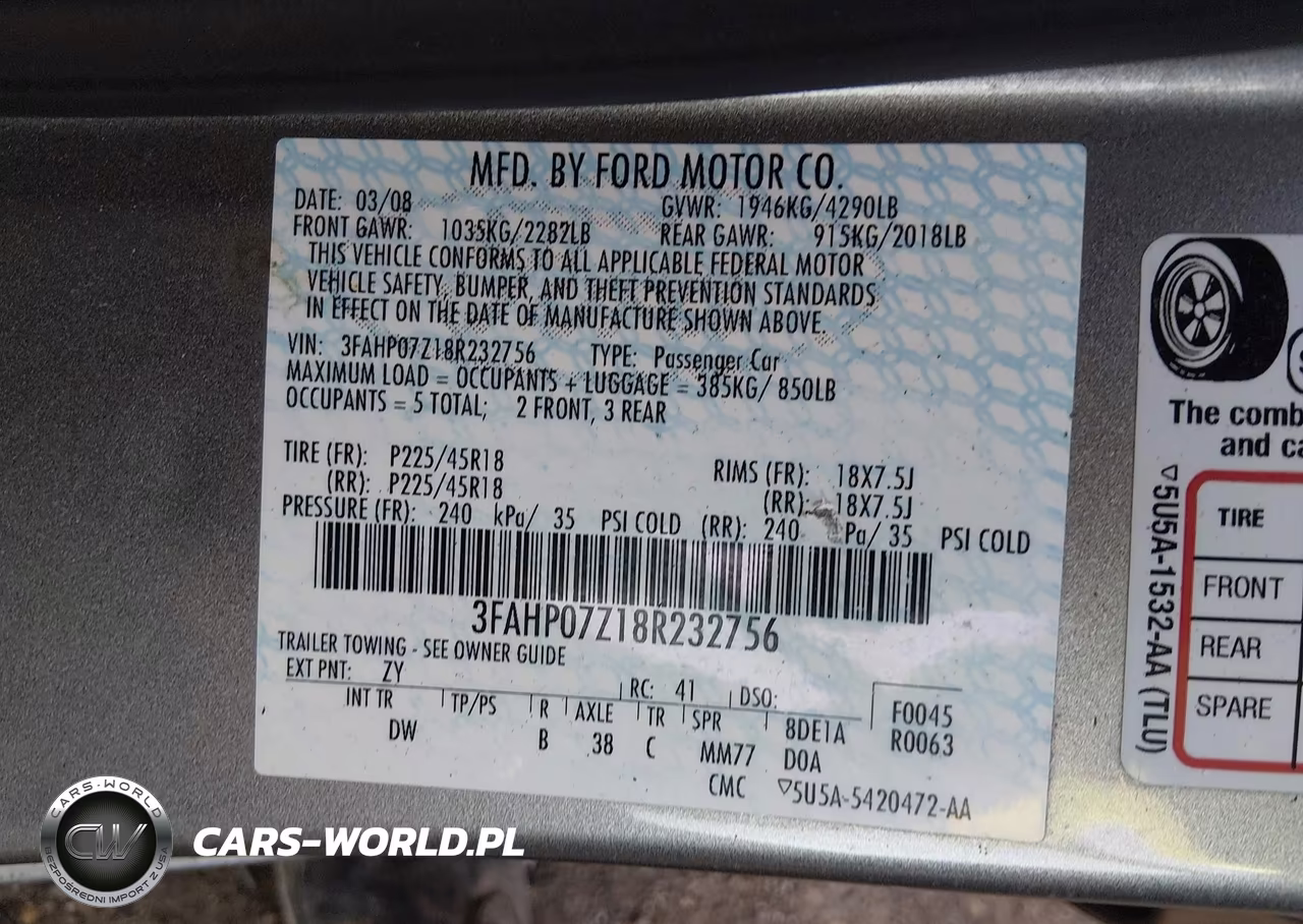 2008 Ford Fusion Se VIN:3FAHP07Z18R232756 - 9