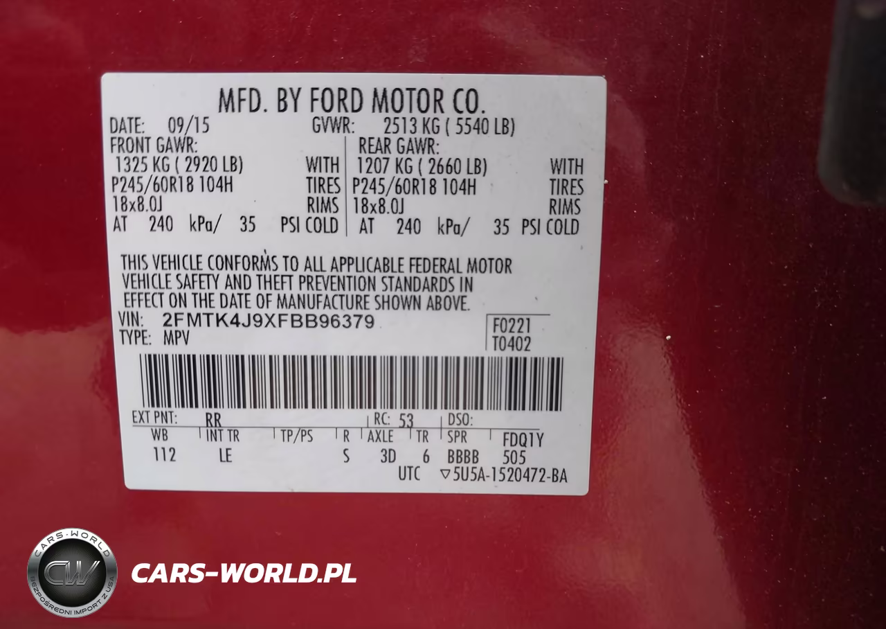FORD EDGE SEL VIN:2FMTK4J9XFBB96379 - 9