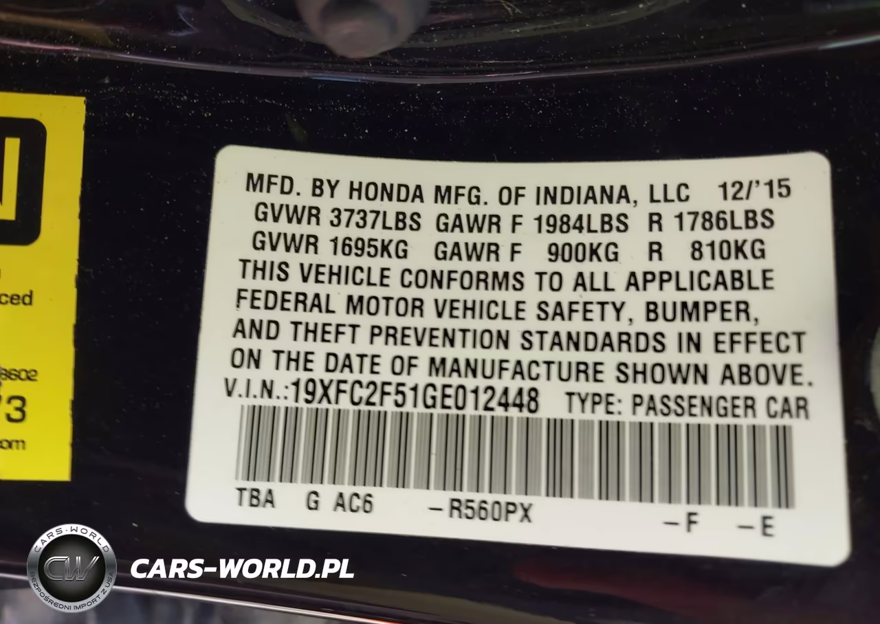 2016 Honda Civic Lx VIN:19XFC2F51GE012448 - 9