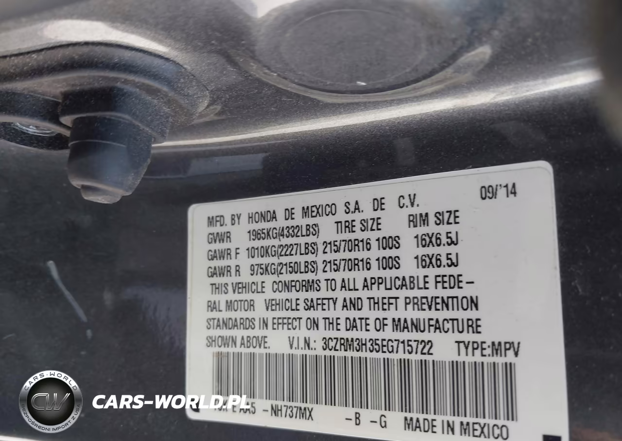2014 Honda Cr-V Lx VIN:3CZRM3H35EG715722 - 9