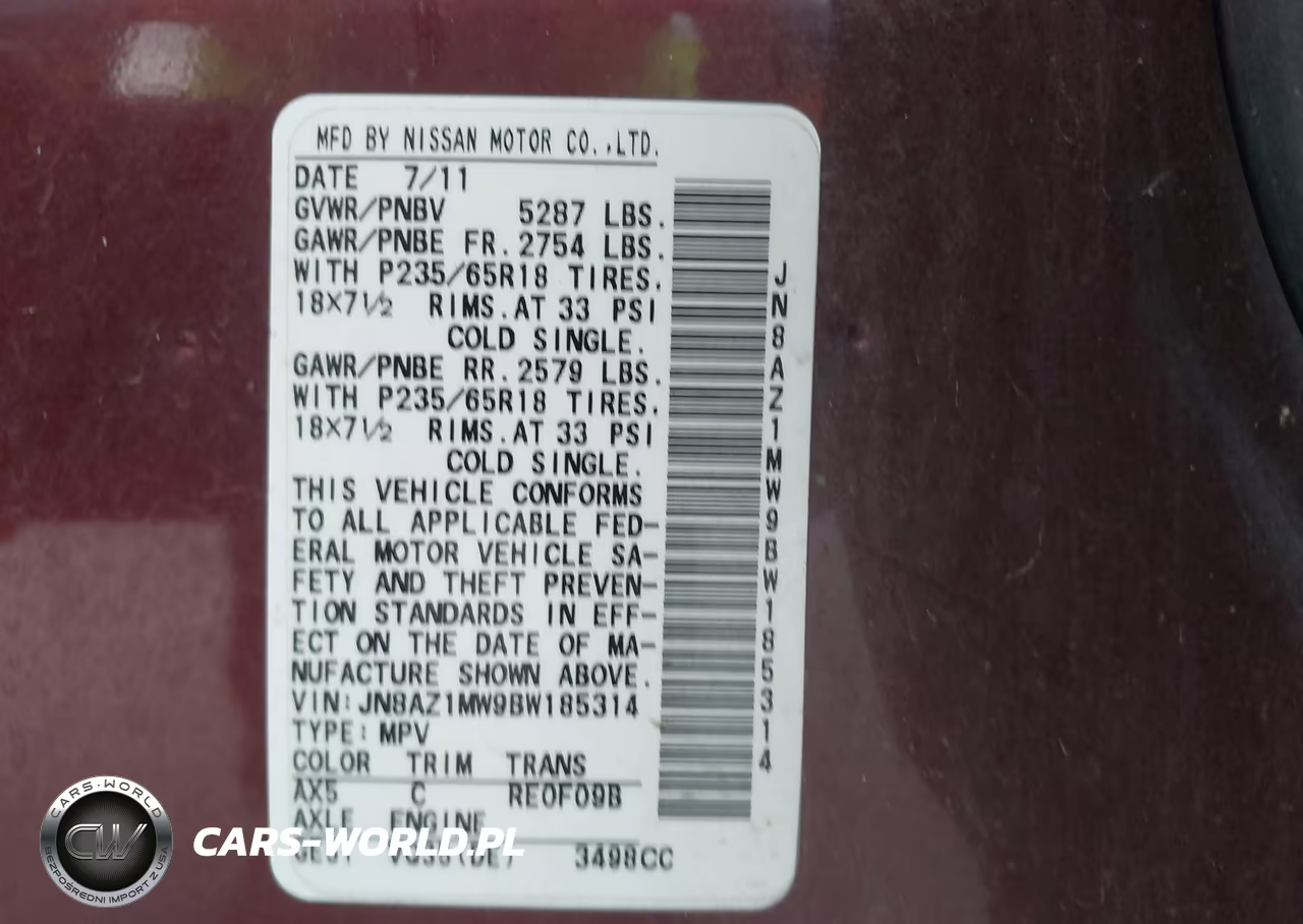 2011 Nissan Murano Sv VIN:JN8AZ1MW9BW185314 - 9