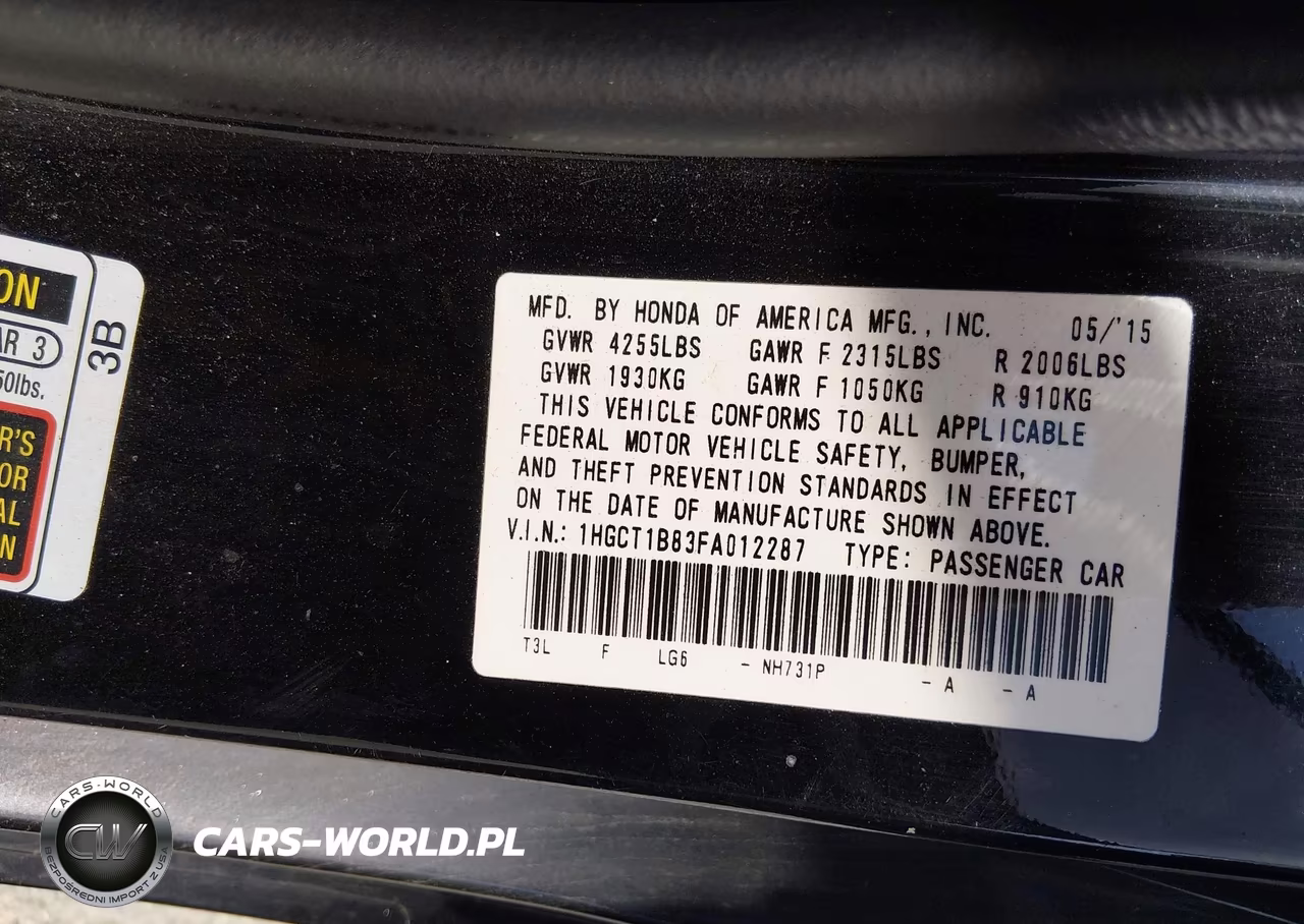2015 Honda Accord Ex-L VIN:1HGCT1B83FA012287 - 9