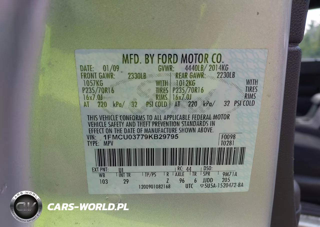 2009 Ford Escape Xlt VIN:1FMCU03779KB29795 - 9