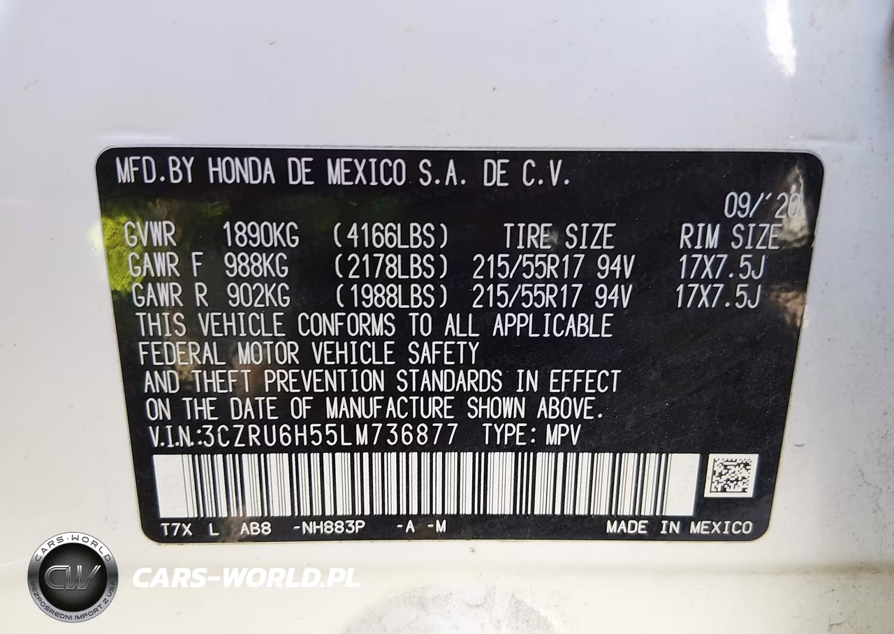 2020 Honda Hr-V Awd Ex VIN:3CZRU6H55LM736877 - 9