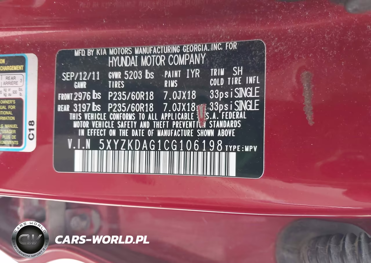 2012 Hyundai Santa Fe Limited V6 VIN:5XYZKDAG1CG106198 - 9